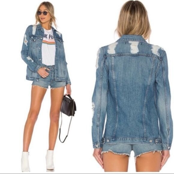 Lovers + Friends Jackets & Blazers - LOVERS + FRIENDS James Distressed Denim Jacket Womens Medium